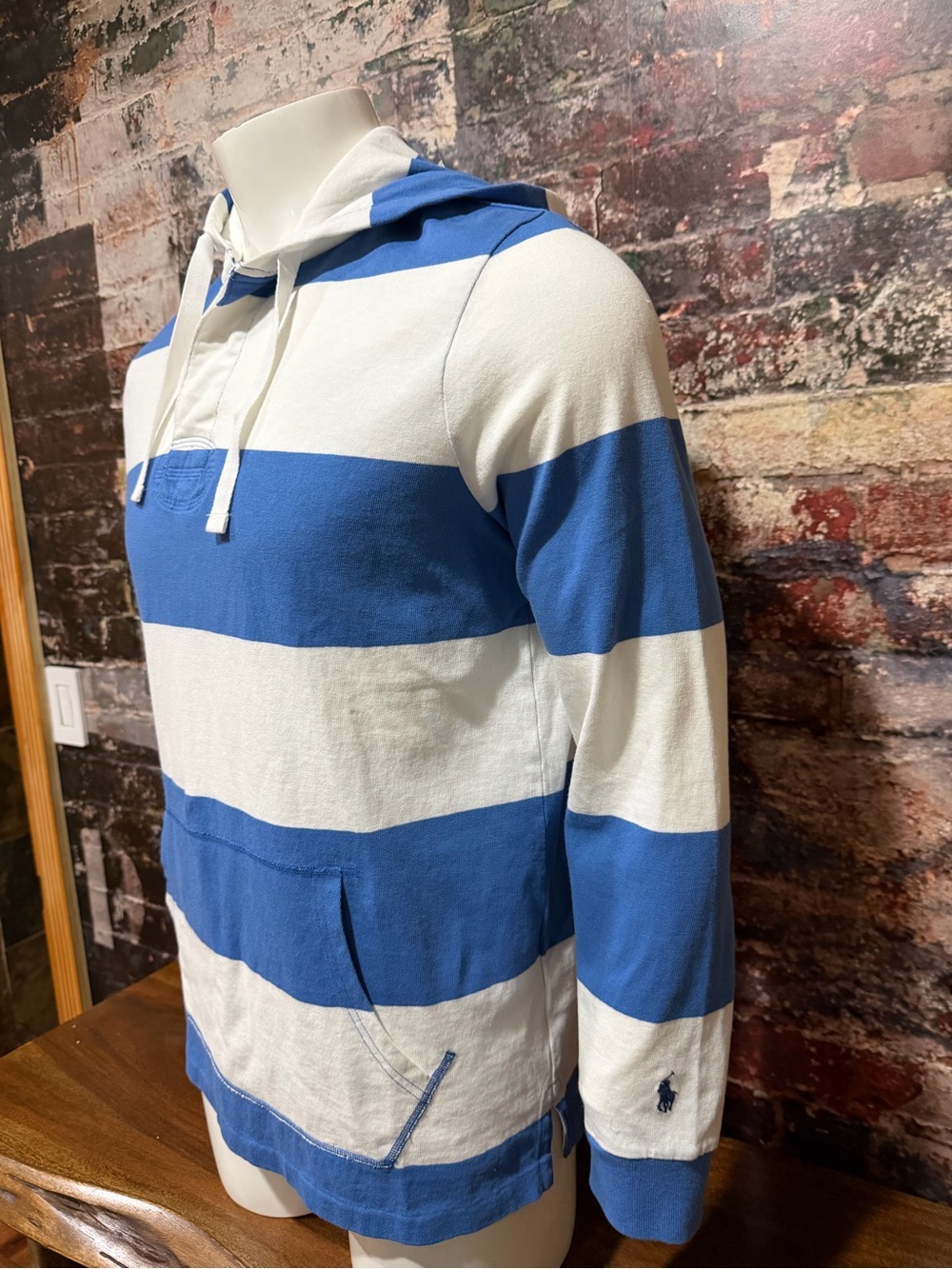 Ralph Lauren Blue and White Striped Hooded Pullover
